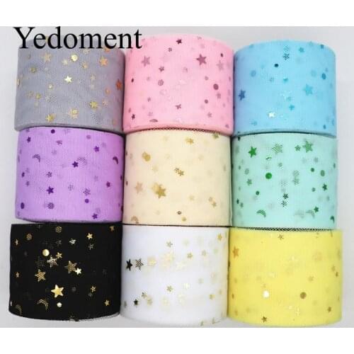 25Yards/roll 6cm StarMoon Sequins Tulle Roll Organza Tutu Fabric Baby Shower Party Supplies DIY Hair Bows Handmade Materials