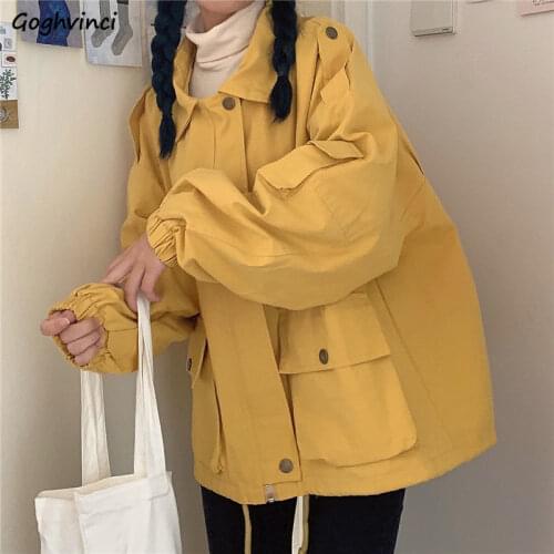 Jackets Womens Solid Harajuku Big Pockets Oversize Bf Leisure Trendy Streetwear Couple All-match Chic Tops Female Kroean Style