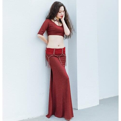 Belly Dance Set Female Adult Elegant Top Practice Clothing Suit New Woman Stage Profession Performance Shirt Long Skirt