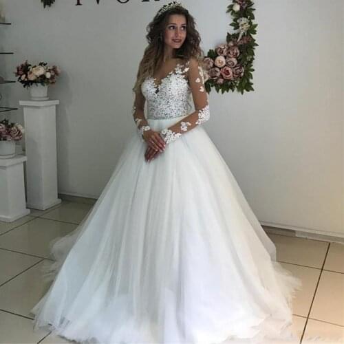 Simple Elegant Beach Wedding Dress 2020 Plus Size Lace Bridal Gowns A Line vestidos de noiva Long Sleeve Boho robe de mariée