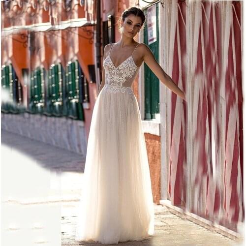 New Sexy Gali Karten Garden Beach Wedding Dresses Sleeveless Spaghetti Straps Robe De Soiree Backless Long Boho Bridal Gowns