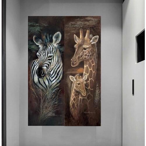 Canvas Painting Animal Wall Art Tiger Elephant Deer Zebra Posters and Prints Wall Pictures for Living Room Decoration Home Decor