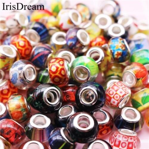 New 10 pcs Lot Big Hole Murano Plastic Resin Glass Beads Charms For Jewelry Making Fit DIY Pandora Bracelet Chain Necklace Gift
