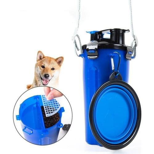 2 In 1 Pet Dog Travel Water Bottle Foldable Dog Feed Bowl Outdoor Sports Portable Cat Dog Food Feeder Drink Water Cup Pet Feeder
