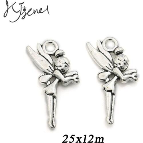 20Pcs/lot Antique Silver Plated Angel Girl Fairy Charm Pendant Bracelets Necklace Jewelry Making Craft DIY 25x12mm