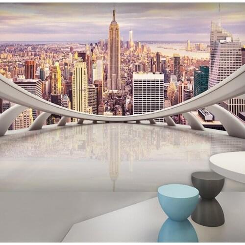 3D stereo visual effect space extension wallpaper urban architecture landscape office western restaurant background wall mural