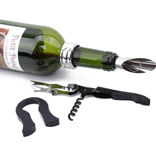 4 pcs/set Red Wine Opener Stainless Steel Pourer Wine Ring Bottle Plug Sea Horse Knife Wine Bottle Opener