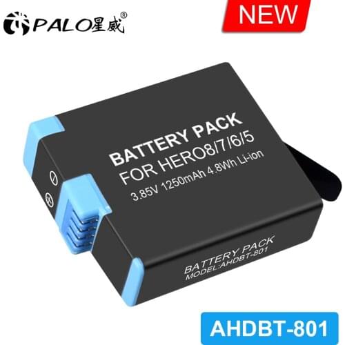 PALO for GoPro Hero 8 7 6 5 Black camera Battery for gopro hero 8 camera battery AHDBT-801 full decode Action Camera Battery