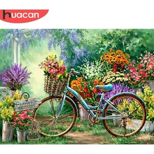HUACAN DIY Diamond Painting Bicycle 5D Mosaic Landscape Diamond Embroidery Flower Garden Picture Of Rhinestones Home Decor