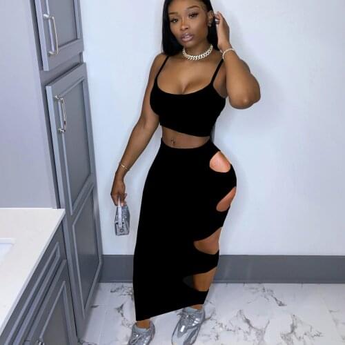 Hollow Out Sexy 2 Piece Set Women Skirt and Top Set Women Two Piece Outfits Bodycon Summer Matching Skirt Set for Women