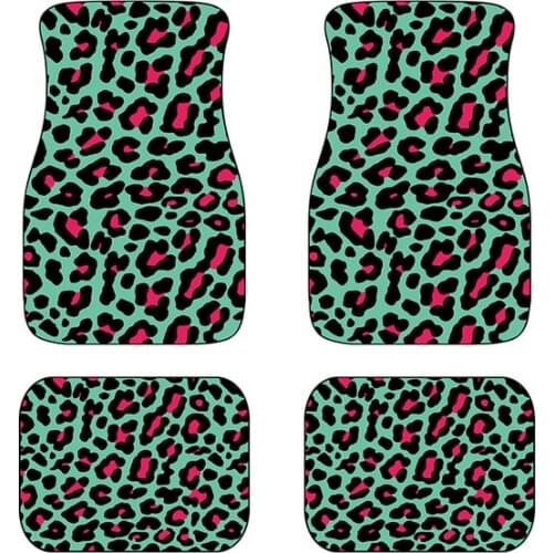 Aimaao Car Floor Mats Leopard Print Weather Non Slip Universal Fit Car Floor Carpet Best For Car SUV Truck Van Heavy Duty
