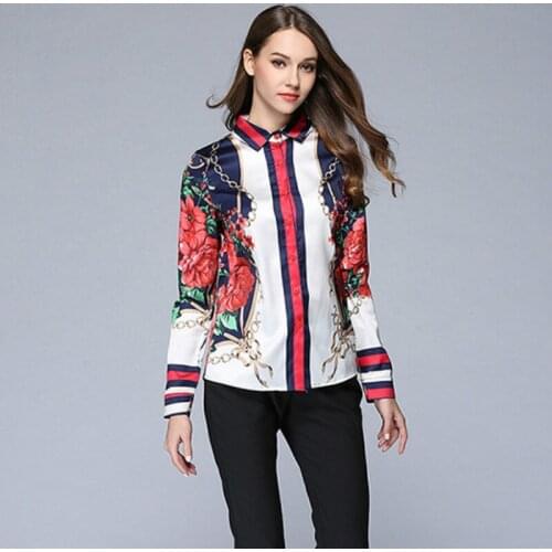 2019 Plus Size Spring Women Shirts Blouse Long Sleeve Floral Print Chiffon Tops Office Ladies OL Work Wear Casual Blusas HJ001