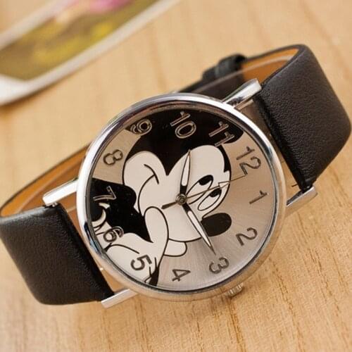 New Watch Women Childrens Cartoon Watches Anime Mickey Leather Quartz Clock Girls Boys Gift Reloj hombre Relogio feminino