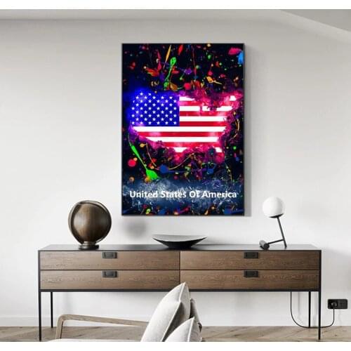 World Cup Football USA Brazil National Map Flag Personality Graffiti Picture Canvas Painting Wall Art Poster Home Decoration