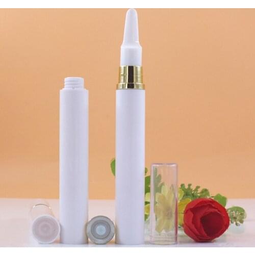 10pcs Airless Pump Bottles Eye Cream Bottle Pen White Plastic Vacuum Container Smear Massage Head Sample Tube Gold Neck 15ml