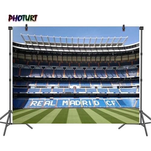 PHOTURT Real Madrid Bernabeu Photography Backdrop Kids Birthday Party Decorate Background Football Field Vinyl Photo Banner Prop