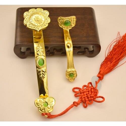 Chinese Amulet Crafts Golden Auspicious Ruyi gifts Home Furnishing Feng Shui Power Scepter Decoration Ornaments Good Fortune