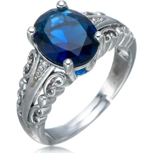 Classical royal blue synthetic sapphire 3ctw ring 18K white Gold plating ring