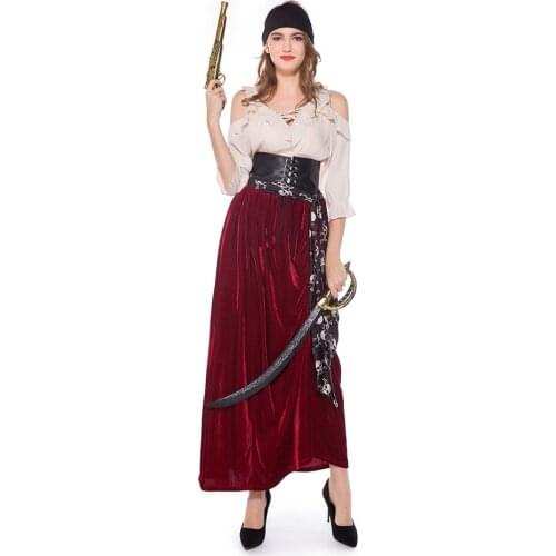 Classic Pirate Role Playing Game Costume Suit Adult Women Halloween Warrior Cosplay Carnival Fancy Party Dress Outfit