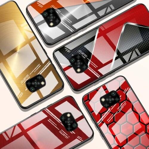 Red Blue Brushed Metal for Xiaomi POCO X3 NFC F3 M2 X2 F2 Redmi K30 Redmi Note 9 Pro Luxury Tempered Glass Phone Case Cover