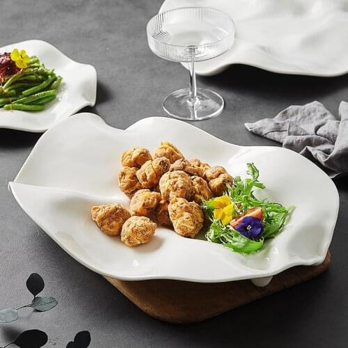 Creative Ceramic Shaped Western Ramen Plate Household White Irregular Dessert Main Dish Set Plate Kitchen Restaurant Tableware