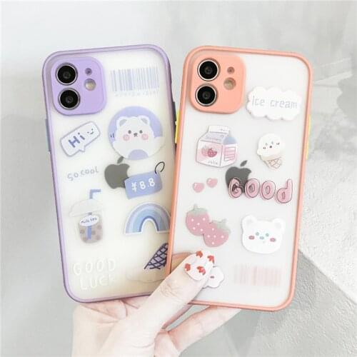 Cute Cartoon Little Bear Case For iPhone 11 12 Pro XR Max 12 Mini 7 8 Plus X XR SE 2020 Clear Matte Camera Protection Back Cover