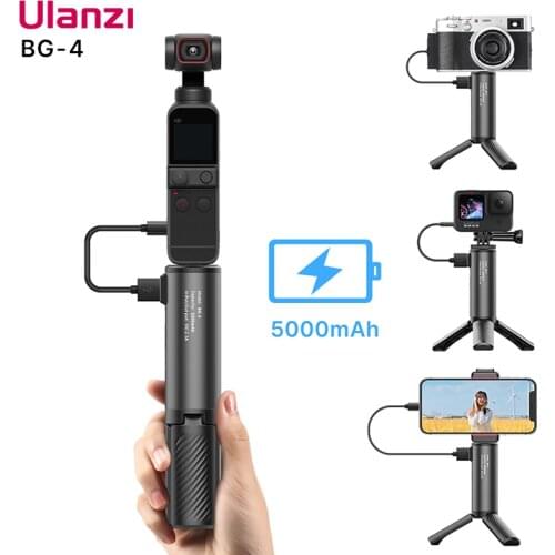 Ulanzi BG-4 Mini Tripod With 5000mAh Power Bank Hand Grip Portable Monopod For Phone Camera Gopro With 1/4" Screw Phone Holder