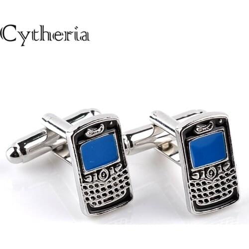 Enamel blue cell phone shape Cufflinks men Cellular phone cuff links button Elegant French Shirt Cuffink Luxury Jewelry