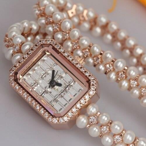 2019 new MRHEA Hong Kong fashion small and slim womens watch set square small dial pearl bracelet strap