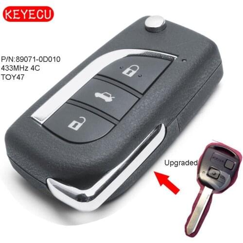 Keyecu Upgraded Remote Key Fob 433MHz 4C Chip for Toyota Yaris Avensis Corolla FCC: 89071-0D010