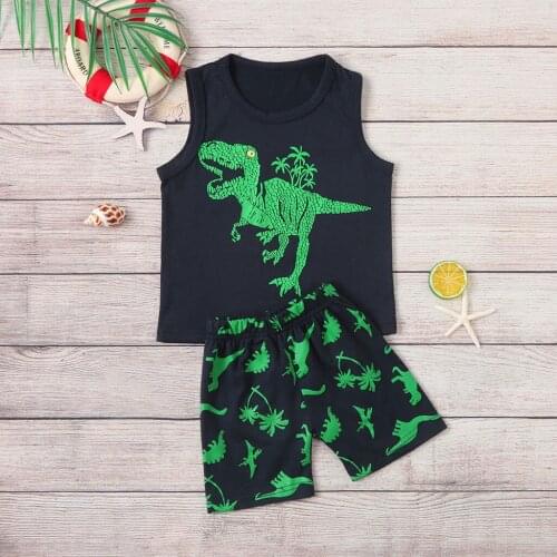 Toddler Boys Baby Dinosaur Vest Shorts Set Kids Boys Girls Summer Animal Printed Tops Outfit Set Clothes Roupa Infantil Menino