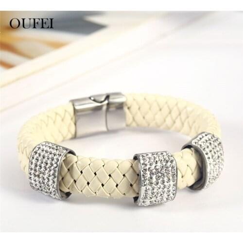 OUFEI Stainless Steel Jewelry Cuff Leather Bracelets Bangles For Women Jewellery Accessories Woman Vogue 2019 Mass Effect