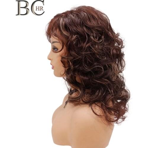 BCHR Short Curly Synthetic Wigs With Ombre Bangs Brown Color High Temperature Fiber For Women Wigs