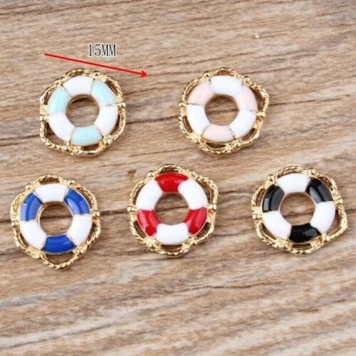 Popular diy multi color Life buoy shape charms nice enamel pendants alloy little charm 15mm 10 pieces xz101
