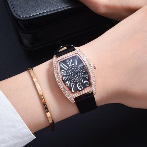 Luxury Brand Women Watches Fashion Barrel Shape Diamond Ladies Dress Watch High Quality Leather Quartz Watch Zegarek Damski Gift
