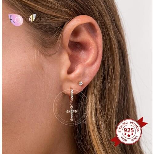 925 Sterling Silver Ear Buckle CZ Cross Pendant Drop Earrings For Women Dangle Huggie Hoop Earrings Fashion Jewelry Accessories