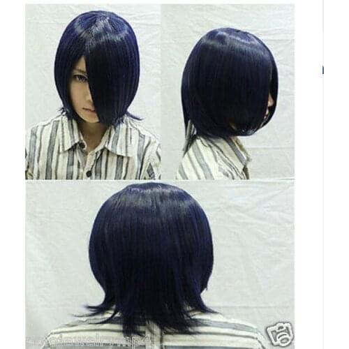 Shun &Wholesale&>> New Cosplay Short Straight Black Blue Mixed Womens Full Wig