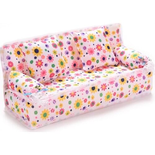 1Set Cute Miniature Flower Cloth Sofa With 2 Cushions For Doll Kids Play House Toys Doll House Furniture