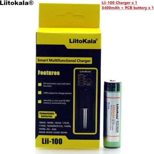 Liitokala lii-100 1.2V 3.2V 3.7V 26650 Charger+1PCS Protection NCR18650B 3400mAh 18650 Rechargeable Battery +PCB For Panasonic