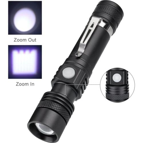 USB Rechargeable Powerful LED Flashlight Torch 18650 1*XML-T6 LED Flashlight Portable 3 Modes Zoomable Lanterna Tatica