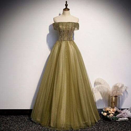 Evening Dress Gryffon Party Dress Luxury Formal Evening Gown Boat Neck A-line Off The Shoulder Robe De Soiree Customize Color