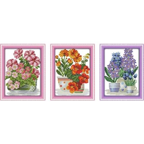 Everlasting Love Potted Flower Series Chinese Cross Stitch Kits Ecological Cotton Stamped Printed 14CT DIY Christmas Decoration