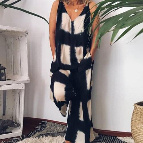 Women Summer Jumpsuits Casual Sleeveless Jumpsuits Fashion Ladies Boho Printed Bodysuit Loose Long Pant Trousers Overalls