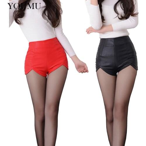 Women Sexy PU Shorts Club Wear Skinny Slim Faux Leather High Waist Hot Short Black Red New Fahion Streetwear Spring 907-093