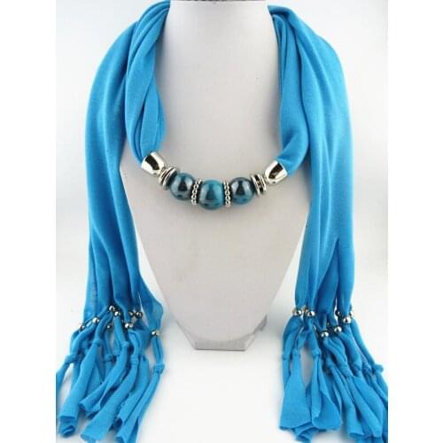 Tassels Scarf Women Charms Scarf Alloy Beads Crytals Pendant Jewelry Scarves Necklace Scarf Foulard Echarpe Bandana B25