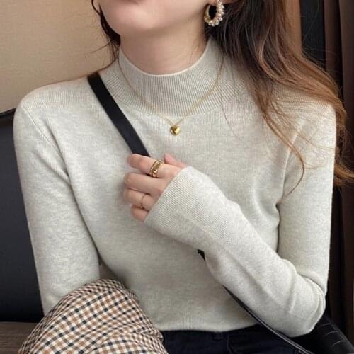 Wool sweater womens new half high neck bottoming shirt autumn and winter all-match long-sleeved inner slim top