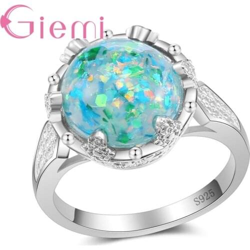 Big Promotion High Quality Big Round Opal 925 Sterling Silver Ring For Women Female Party Jewelry Accessories