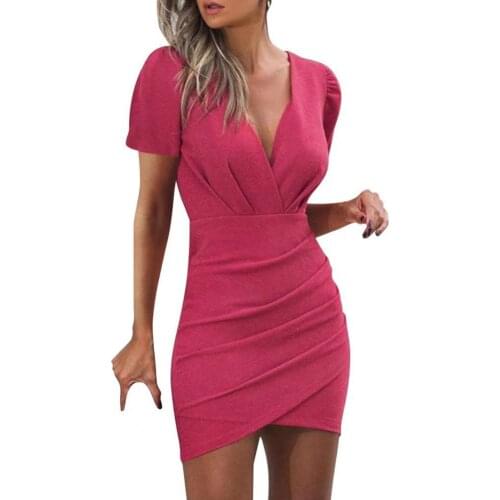 3XL Women Dress Pleated Hip-hugging Plicated Short Sleeve Bodycon Skirt for Party