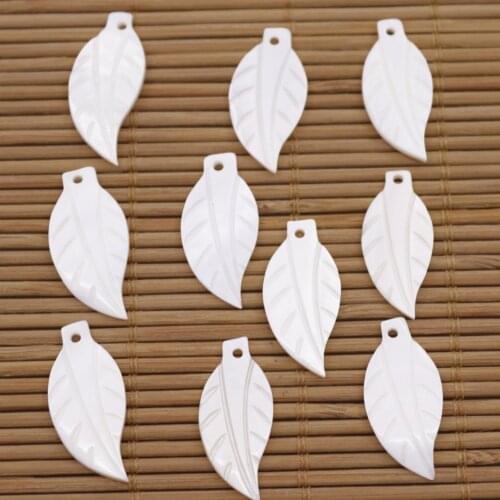 10 PCS Leaf Shell Charms Pendants Natural White Mother of Pearl Loose 12mmX25mm