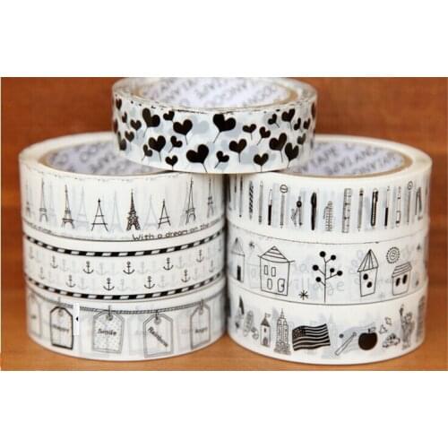 3roll Retro simple white background black line pattern PVC Waterproof tape Variety options
